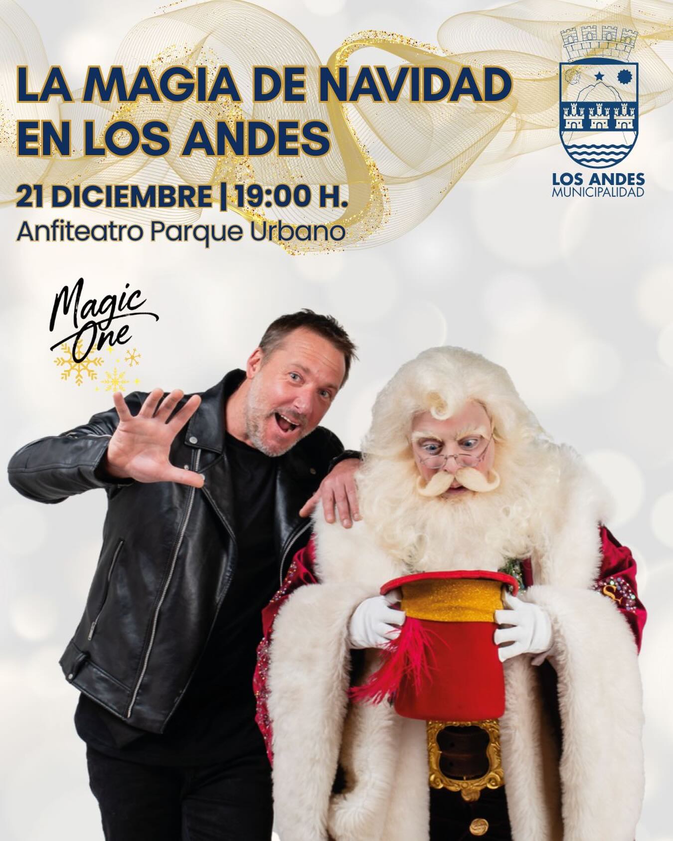 ✨🎄 ¡La Navidad se vive en Los Andes! Este domingo el Parque Urbano se llena de magia con un evento familiar imperdible 🤩. Disfruta del show de Magic One y muchas sorpresas más 🎩🎶. ¡La entrada es gratuita! Ven con tu familia y no faltes 🎁