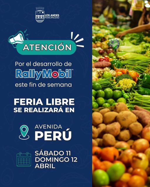 Ojo con esta info para que te programes 👀 
Te recordamos que este fin de semana por la realización del RallyMobil no habrá feria libre en el sector Easy 🥦🥬🍎 Sábado 11 y domingo 12 en Avenida Perú ⬆️