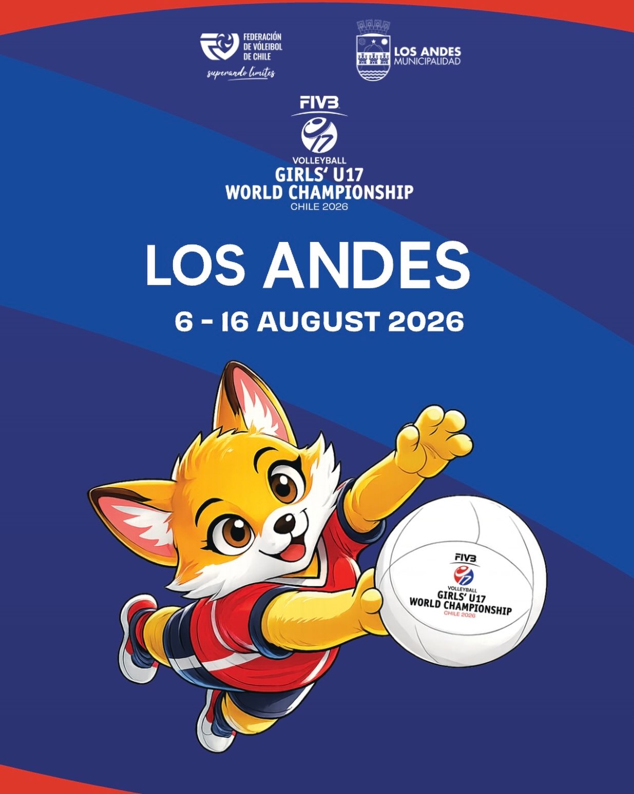 El Mundial de Vóleibol Femenino U17 llega a Los Andes 🏐 del 6 al 16 de agosto en el Gimnasio del Liceo Mixto viviremos deporte de alto nivel donde contaremos con ZURI, la mascota oficial 🔥